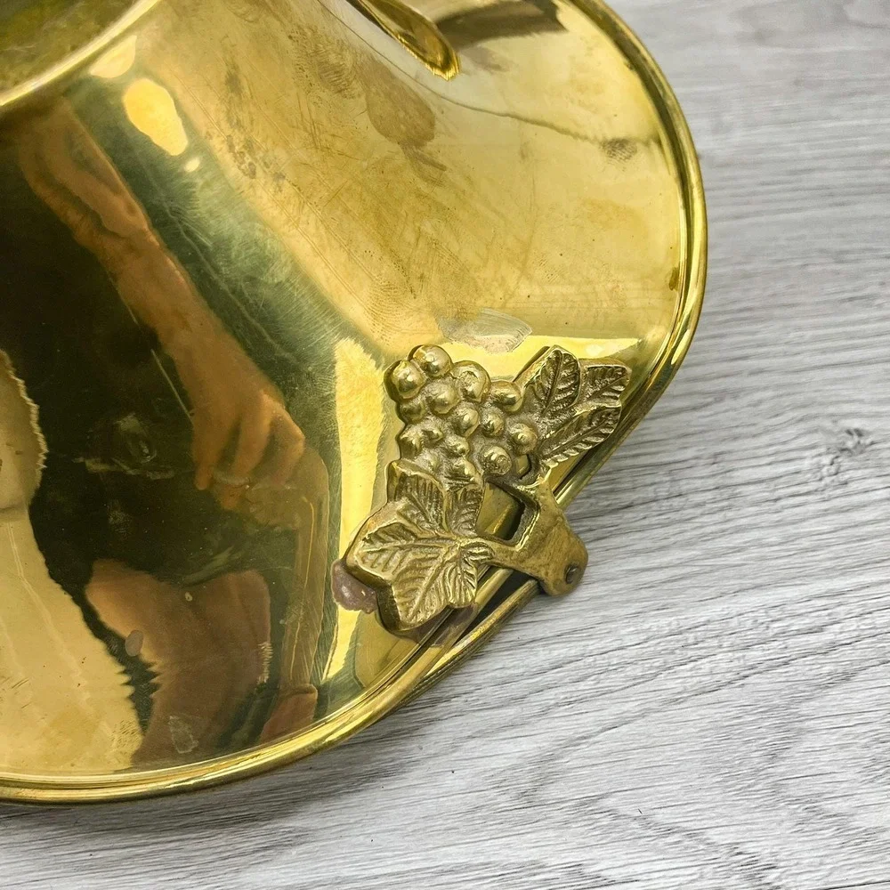 Vintage Solid Brass Basket Bowl with Scalloped Handle